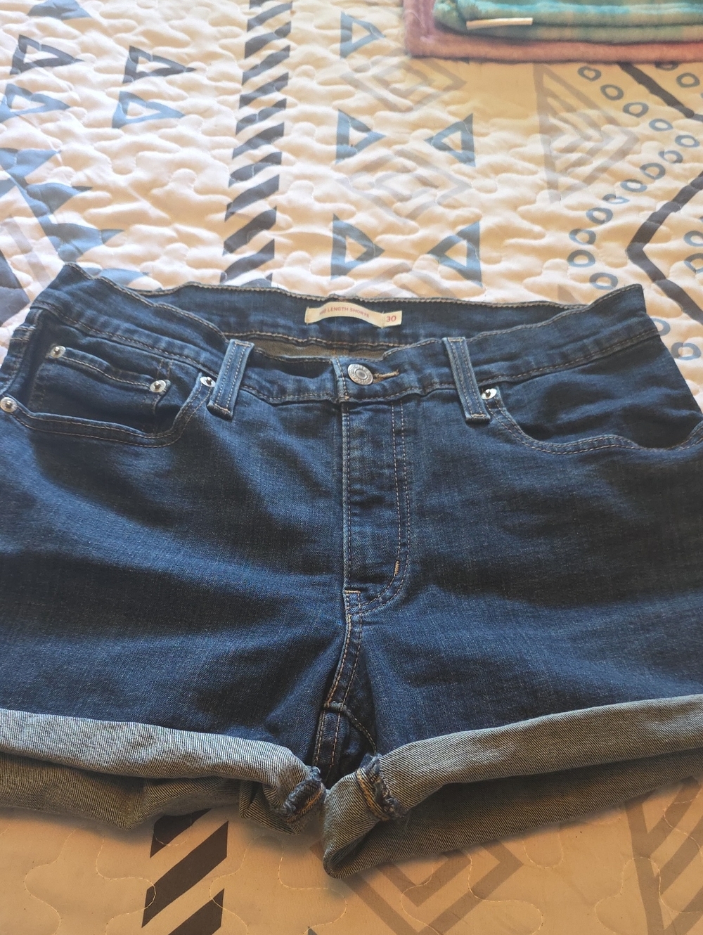 Levi Dark Blue Denim Rolled Cuff Shorts